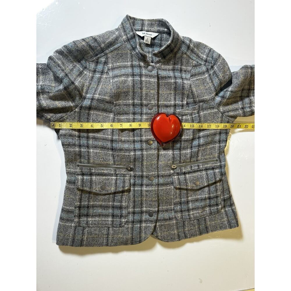 LL Bean Womens Sm Blazer Jacket Herringbone Tweed Wool Silk Snaps Elbow Patches - Picture 4 of 8